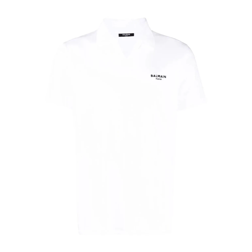 Balmain Witte Flock Polo Shirt White Heren