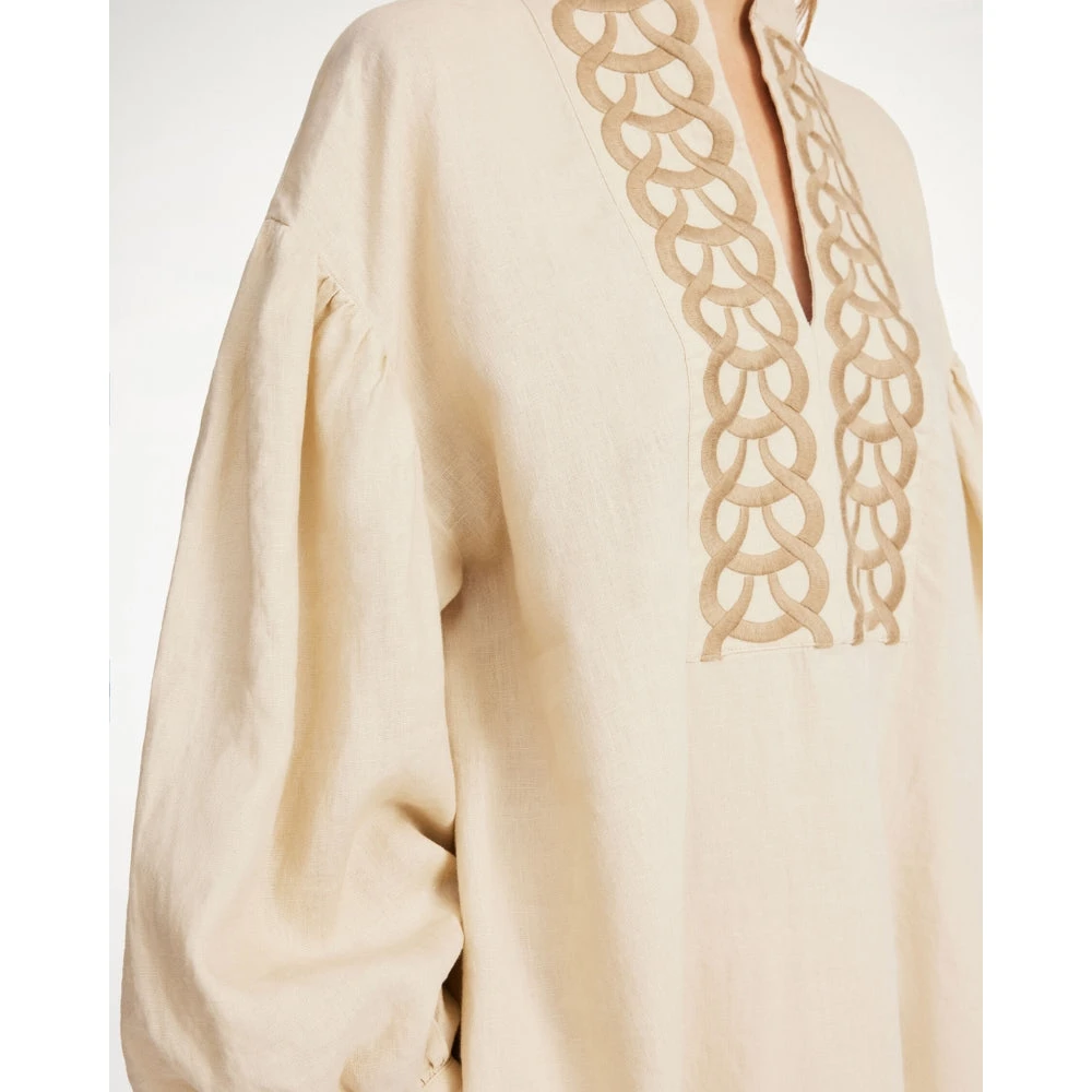 By Malene Birger Bohemian Linnen Jurk met Vintage Borduurwerk By Herenne Birger Beige Dames
