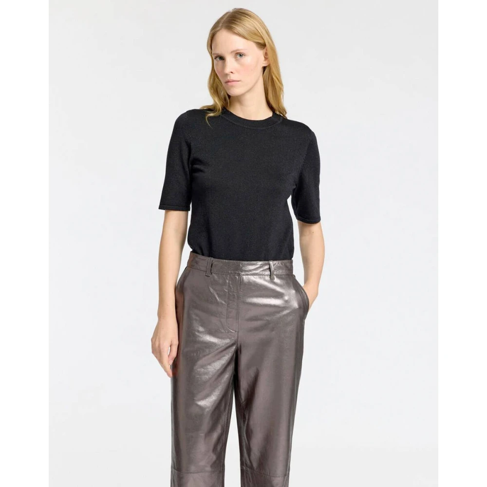 Selected Femme Lurex Gebreide O-Neck T-shirt Black Dames