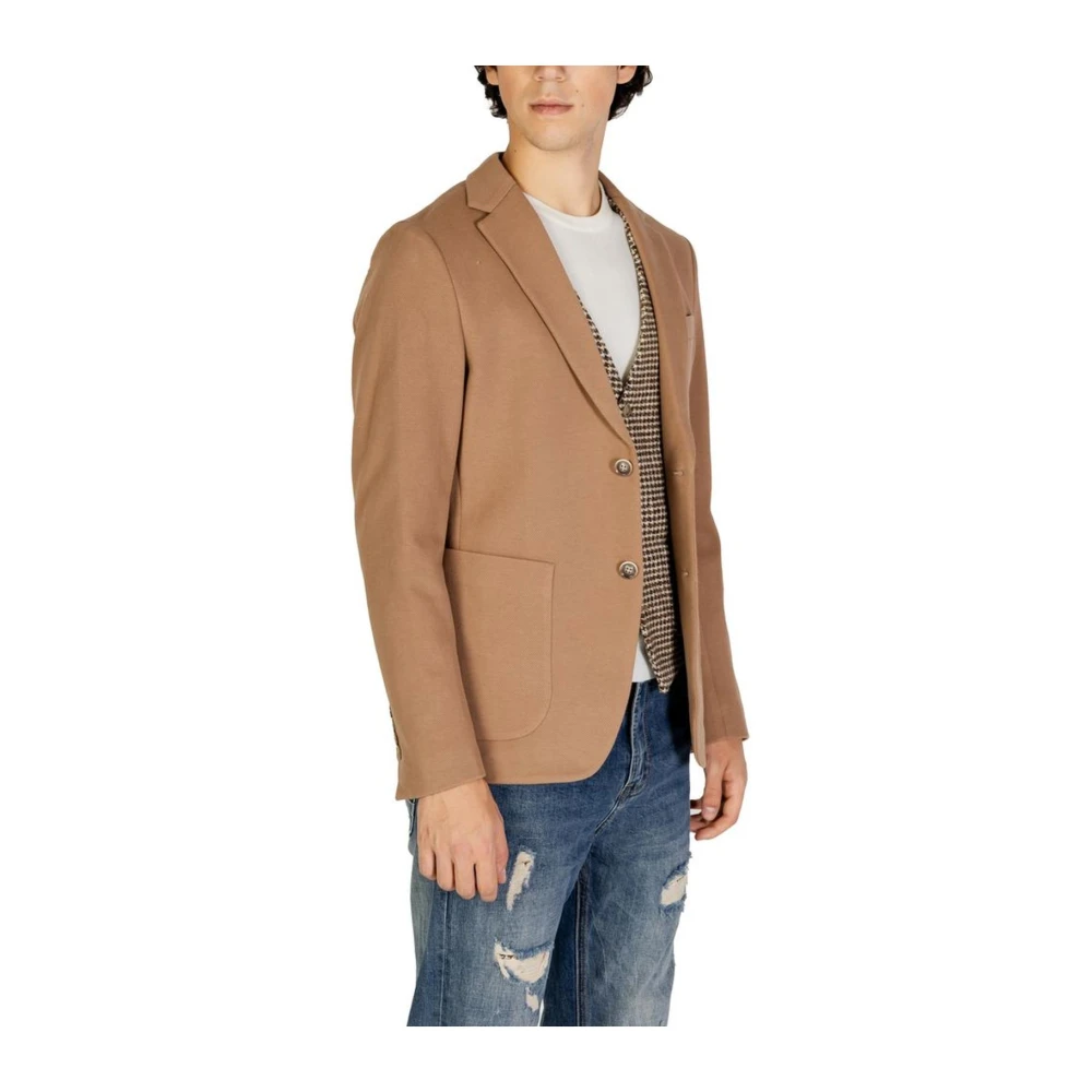 Gianni Lupo Katoen Blend Blazer met Elastaan Beige Heren