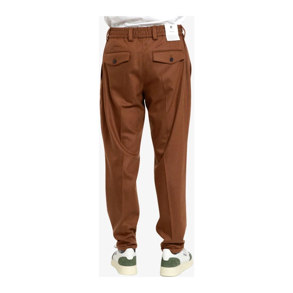 PT Torino Bruine Wolflanel Op Maat Gemaakte Broek Brown Heren