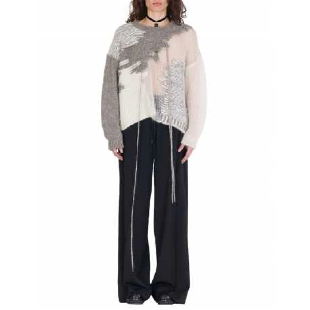 Isabel Benenato Gebreide trui met ronde hals en patchwork in Ecru Taupe Multicolor Dames