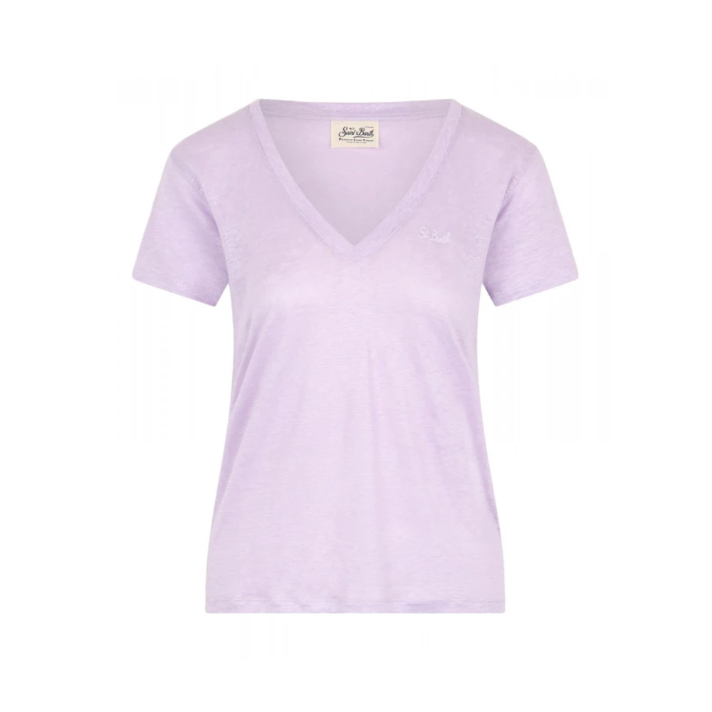 MC2 Saint Barth Linnen V-hals T-shirt Eloise Purple Dames