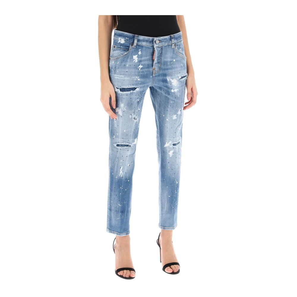 Dsquared2 Cool Girl Jeans met Ice Spots Wash Blue Dames