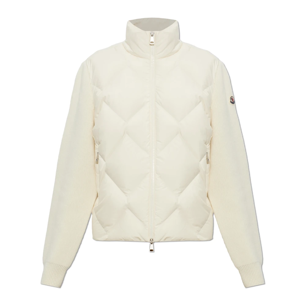 Moncler Cardigan With Quilted Front - Female - Cardigans - Beige - M - Knitwear