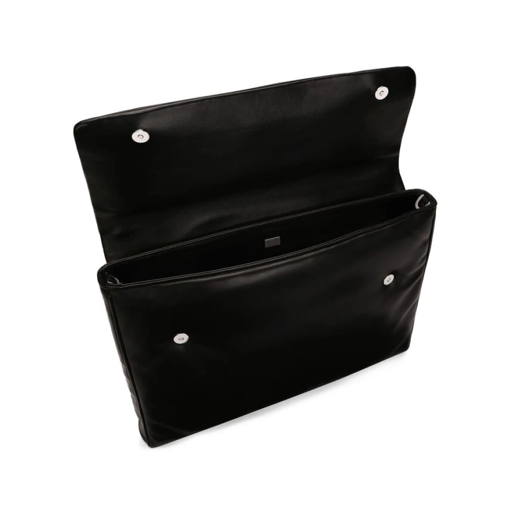 Dolce & Gabbana Zwart lederen logoprint polsband Black Heren