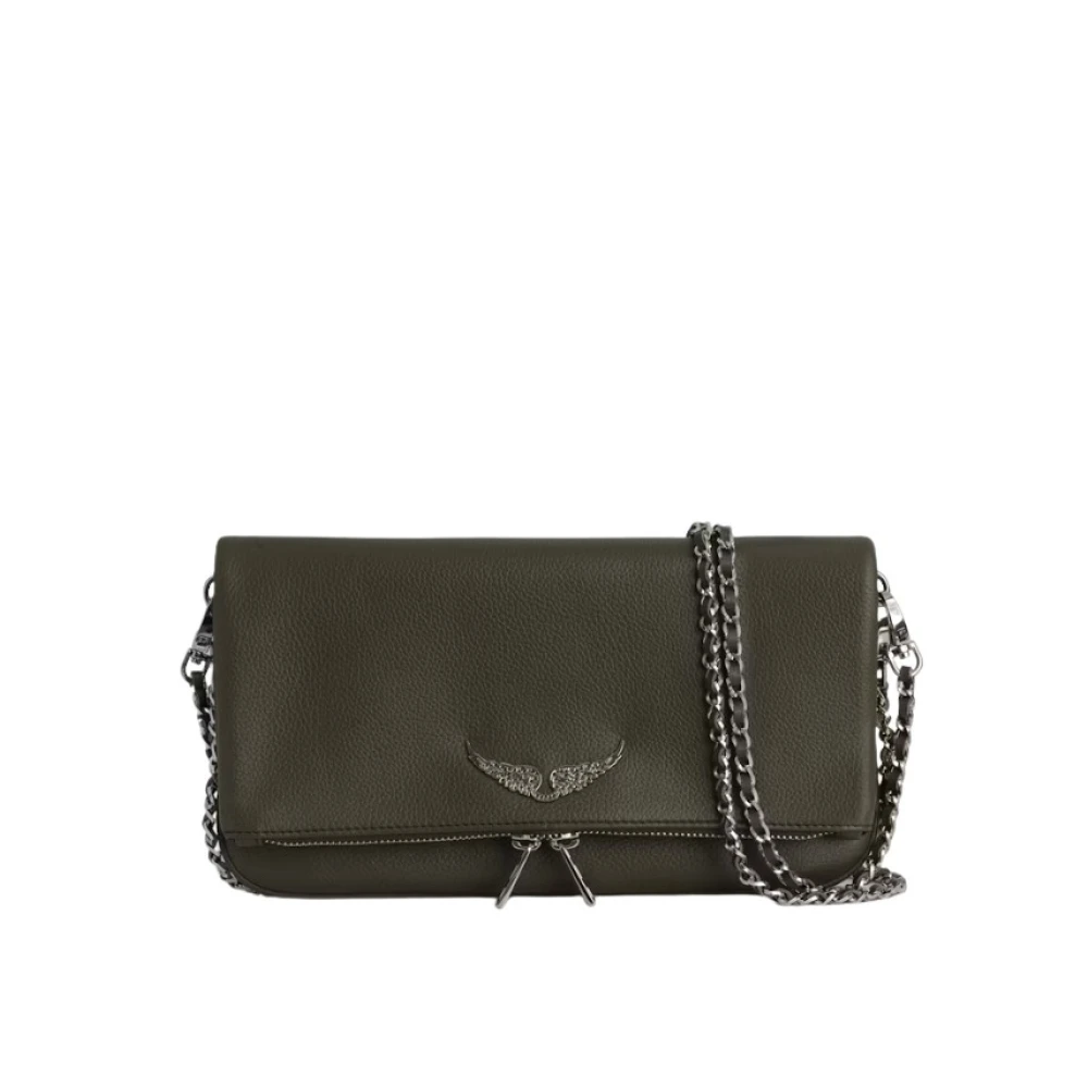 Zadig & Voltaire Korrelige leren clutch met metalen ketting Green Dames