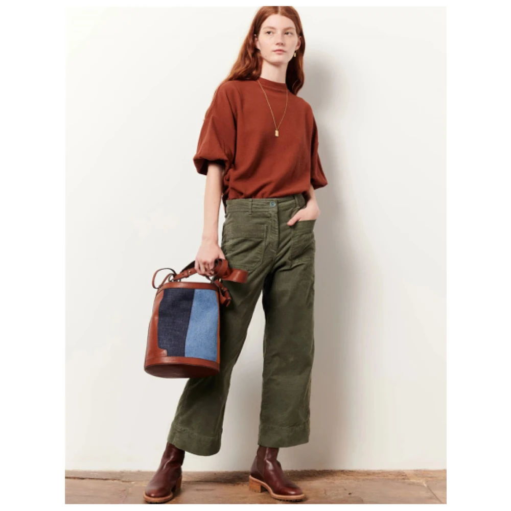 Sessun Crop en wijde pijpen katoenen fluwelen broek Green Dames