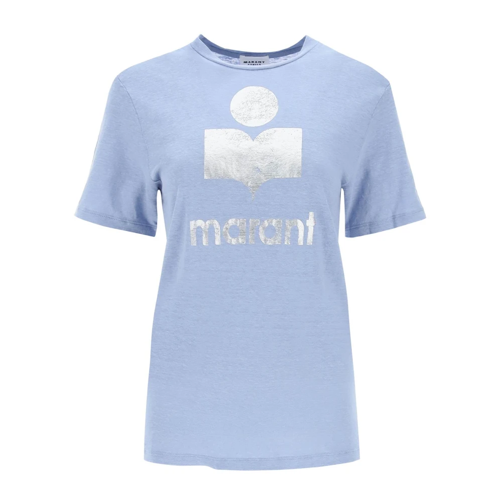 Isabel Marant Étoile T-shirt met metallic logo print Blue Dames