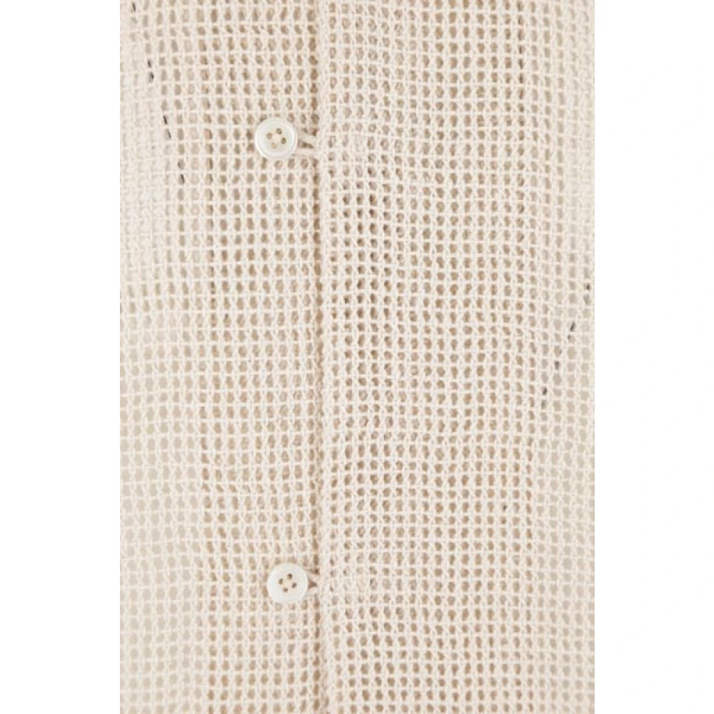 Bode Beige Katoenen Mesh Korte Mouw Shirt Beige Heren