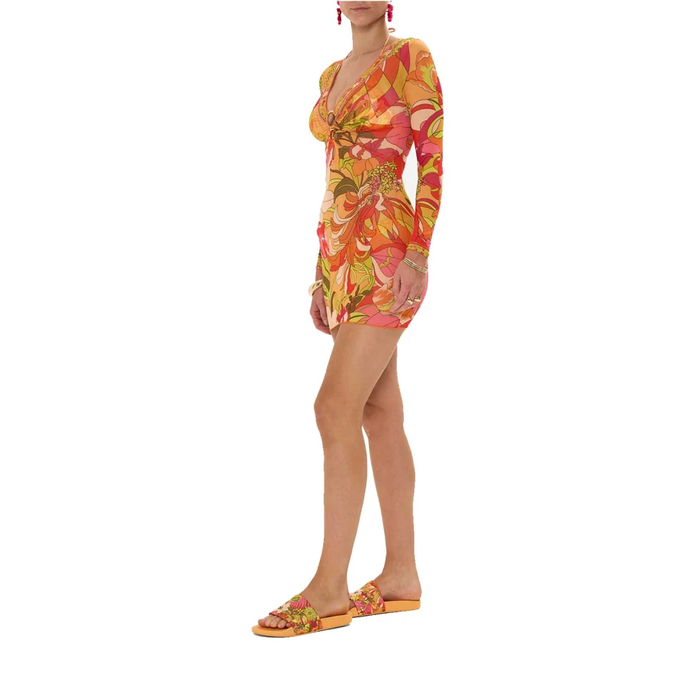 Camilla Retro Bloemen V-Hals Mini Jurk Multicolor Dames