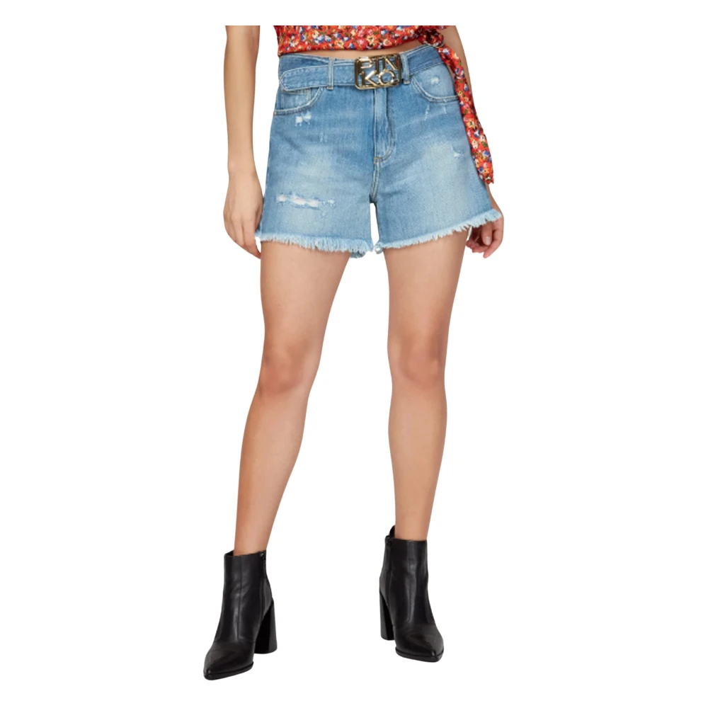 Pinko Vintage Denim Shorts met Franjes Blue Dames