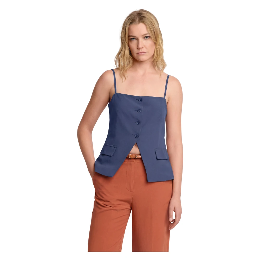 Kocca Donna Blu - Top Sartoriale Con Spalline E Bottoni - Tops - L