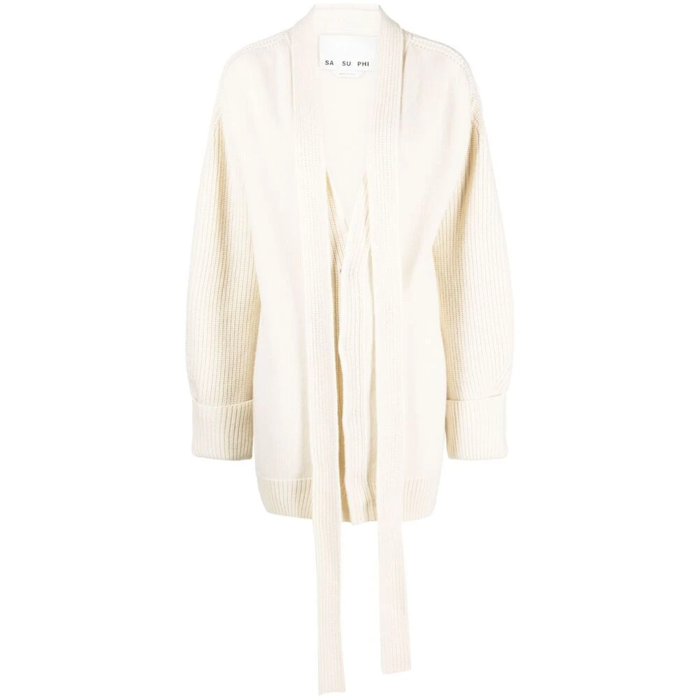 Sa Su Phi, Cardigans, female, White, Size: 2XS Cashmere Scarf-Detail Cardigan