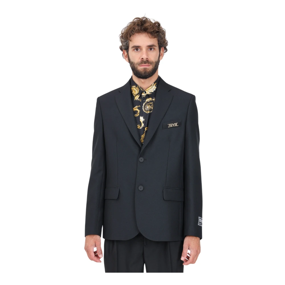 Versace Jeans Couture Zwarte Logo Jas met Metalen Logo Black Heren