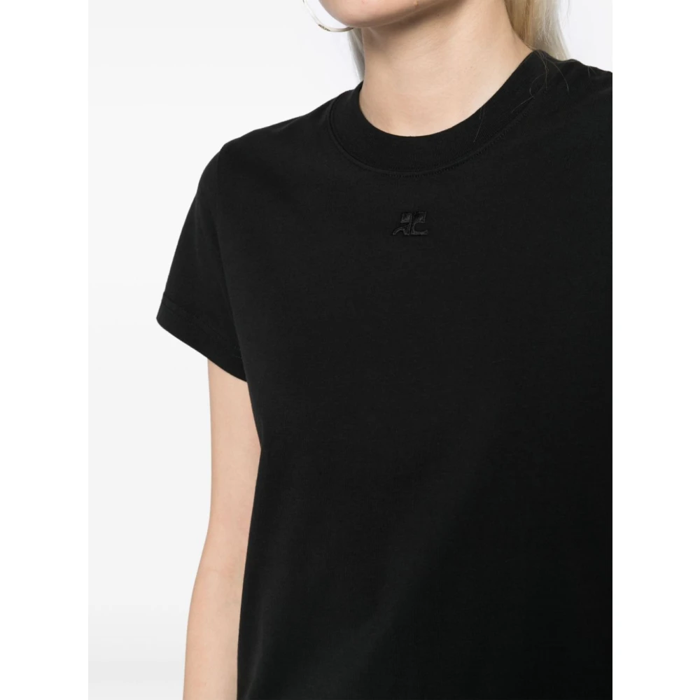 Courrèges Zwart Logo Geborduurd Crew Neck T-shirt Black Dames