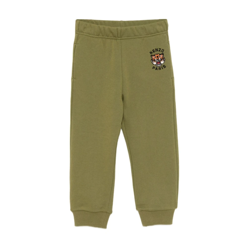 Kenzo Boys Green Sweatpants, 6 Y, Tiger Logo Cotton Trousers