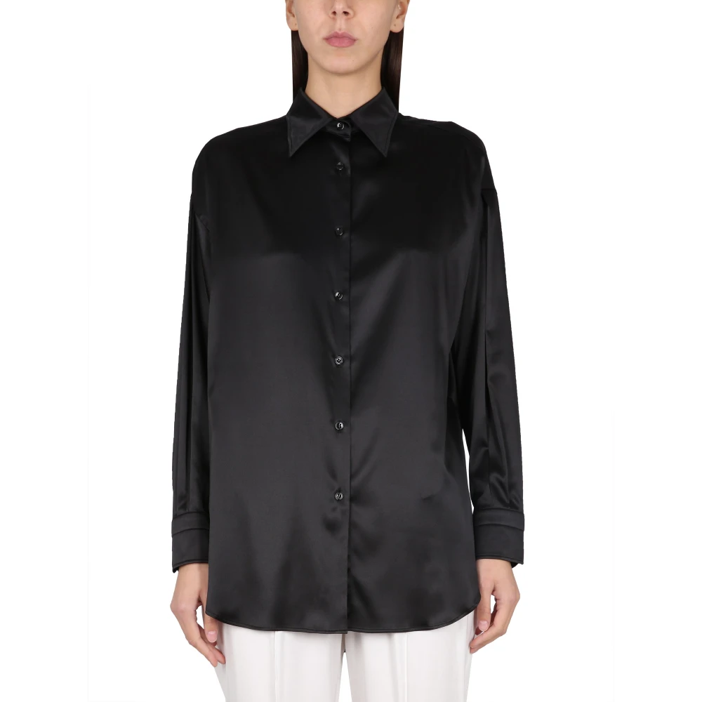 Tom Ford Women's Black Stretch Silk Satin Relaxed Fit Shirt