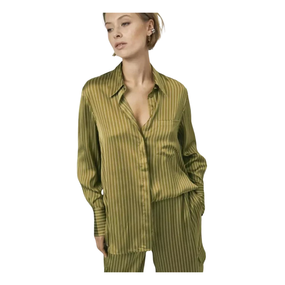 Dante 6 Groene Pinstripe Lange Overhemd Green Dames