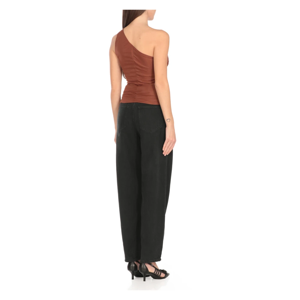 pinko Bruine One Shoulder Top met Geplooid Patroon Brown Dames