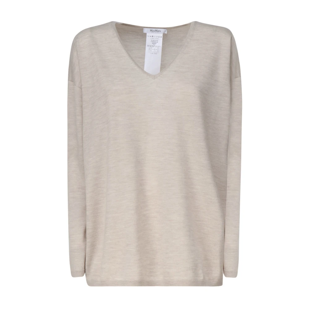 Max Mara Kasjmier V-hals Jumper Freccia Stijl Beige Dames