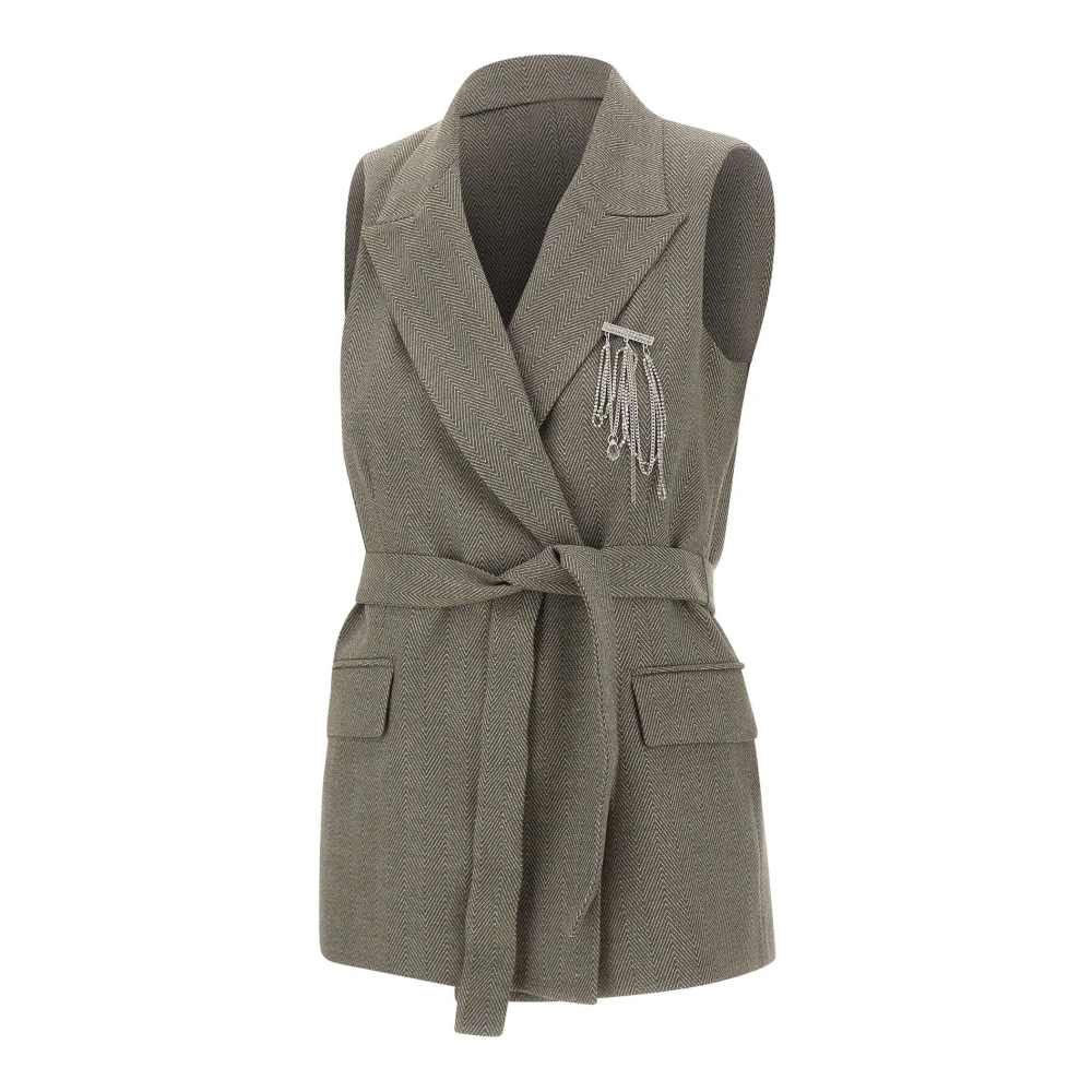 Liu Jo Women's Green Chevron Vest With Belt - Waistcoats - Xl - Jackets