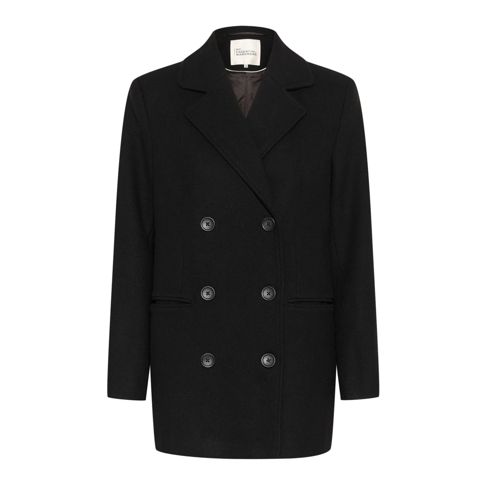My Essential Wardrobe Klassieke Wollen Korte Jas Zwart Black Dames