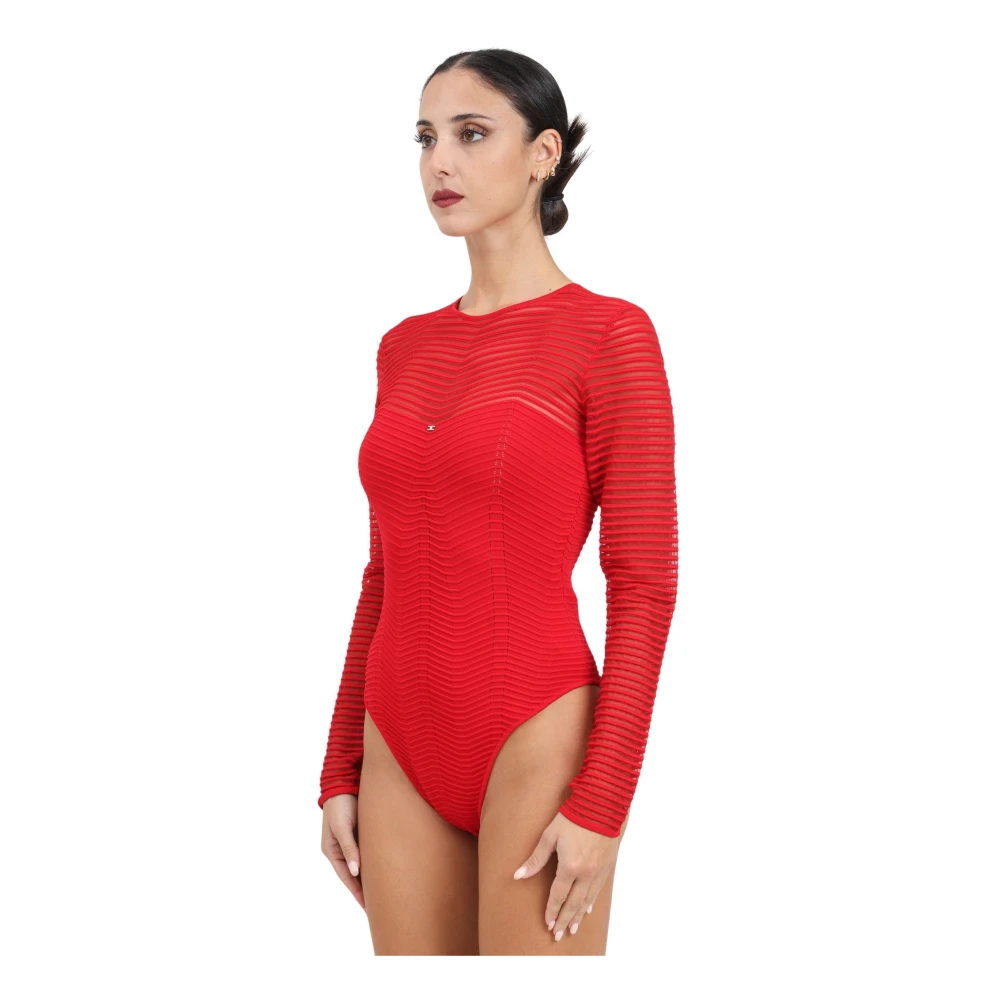 Elisabetta Franchi Rode Chevron Lange Mouw Body Red Dames