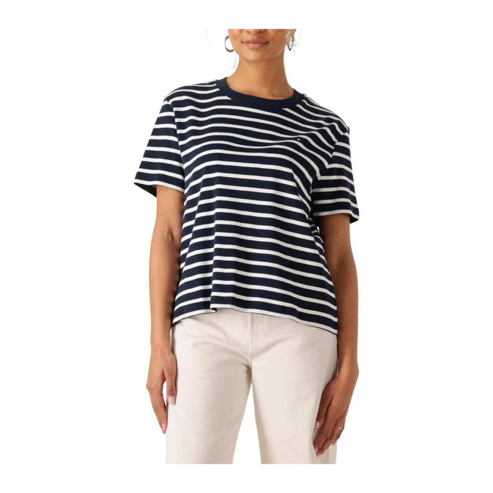 Tommy Hilfiger Blauwe Slim Henley Scoop-neck Top Blue Dames