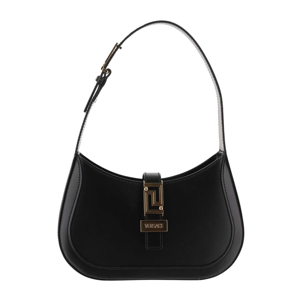 Versace Zwarte Leren Tas Greca Sluiting Black Dames