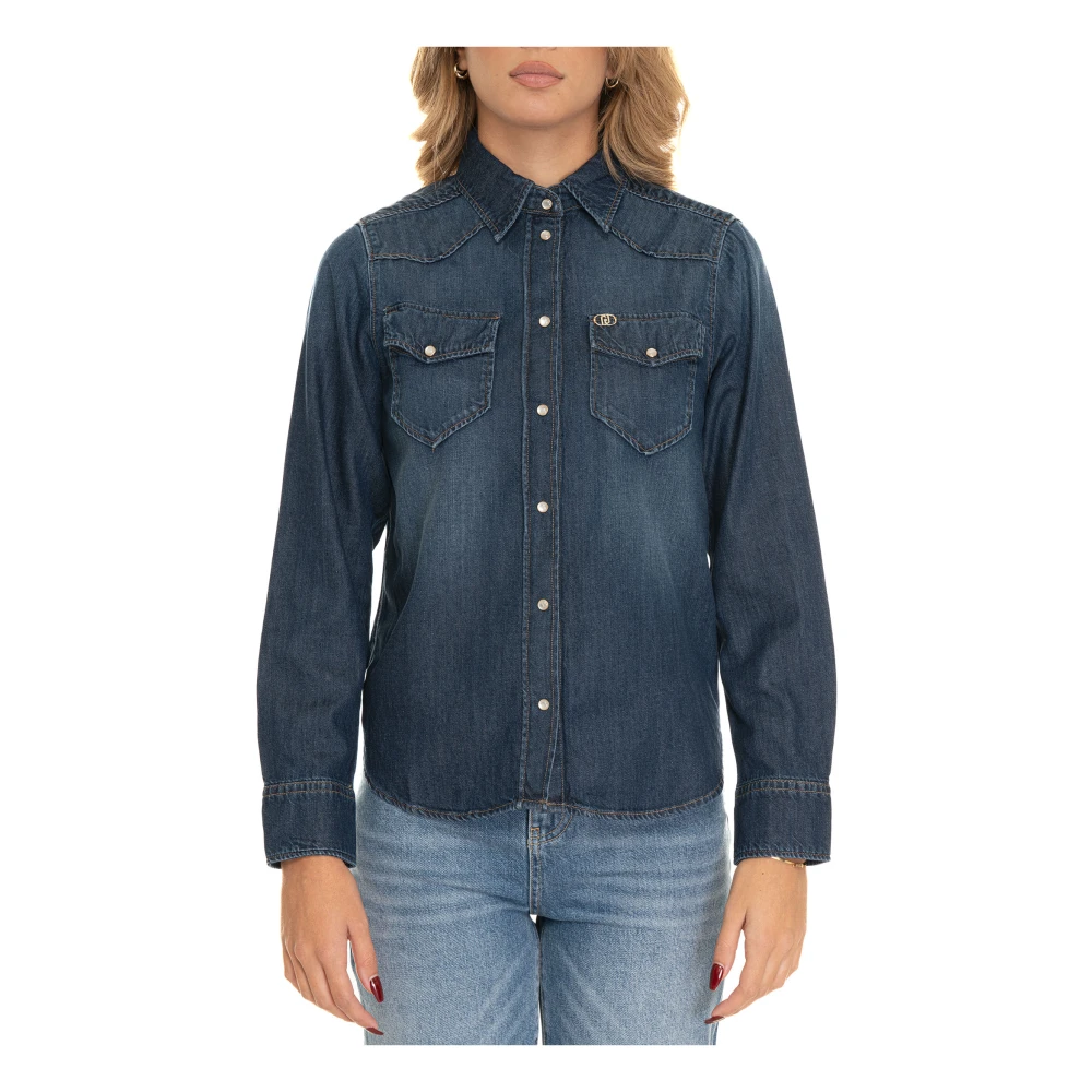 Liu Jo Denim Blouse met Popper Knoopsluiting Blue Dames