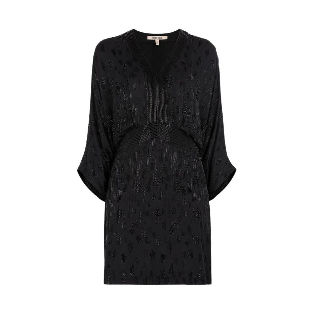 Roberto Cavalli V-hals kraalversierde mini-jurk Black Dames
