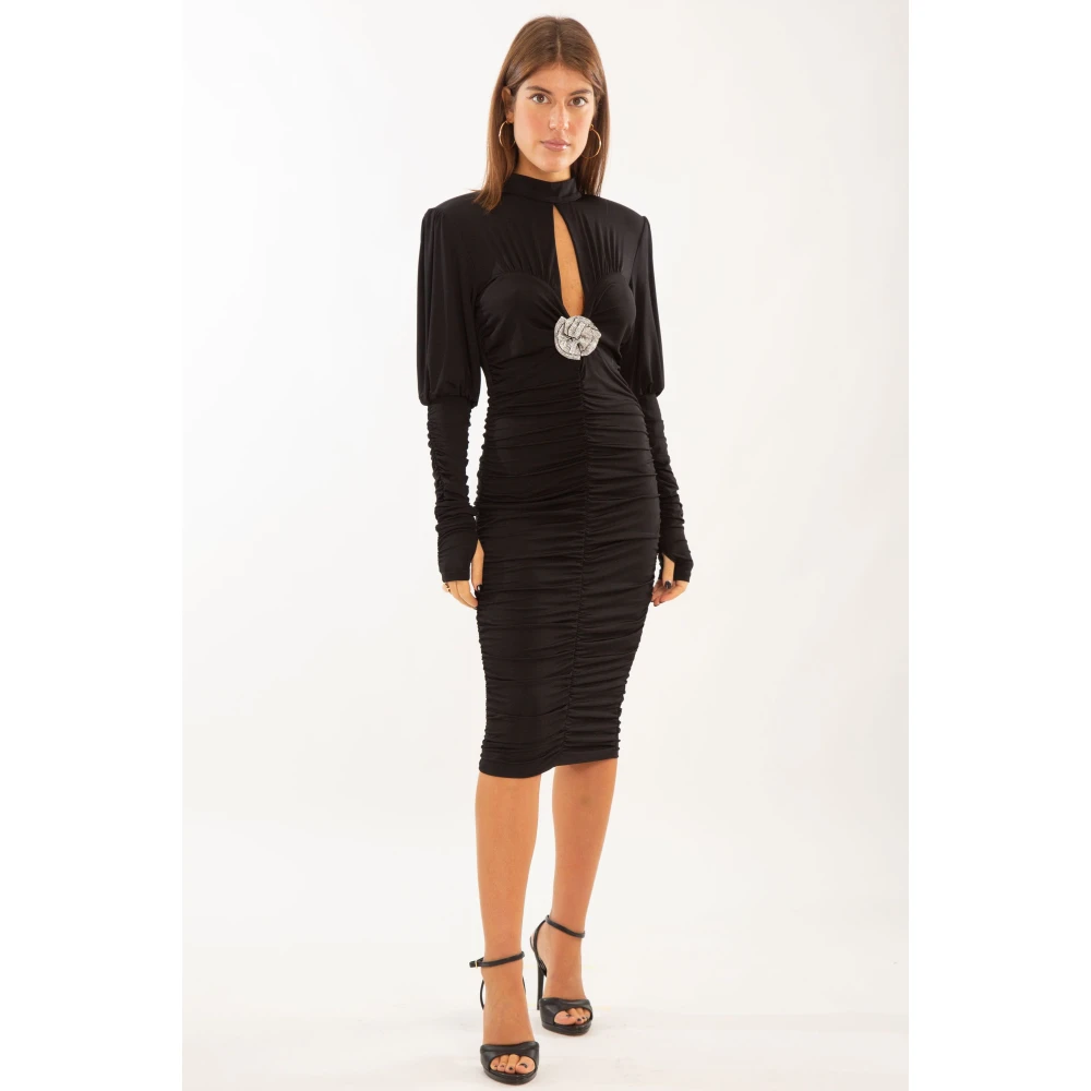 Babylon Bloemen Gerimpelde Jurk in Zwart Black Dames