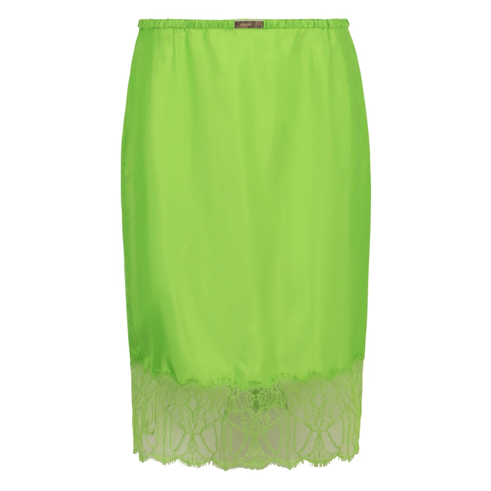 Gucci Green Midi Skirts, Female, M, Viscose Twill Skirt With Floral Lace