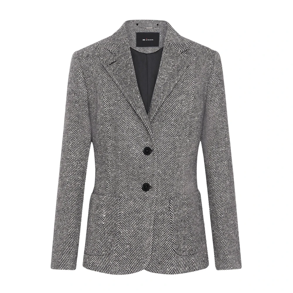 Kiton Herringbone Cashmere Blazer Black Dames