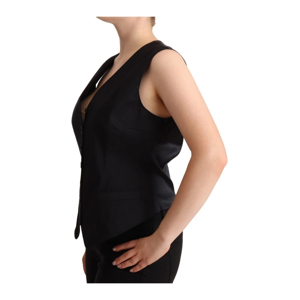 Dolce & Gabbana Elegante Zwarte Geknoopte Vest Black Dames