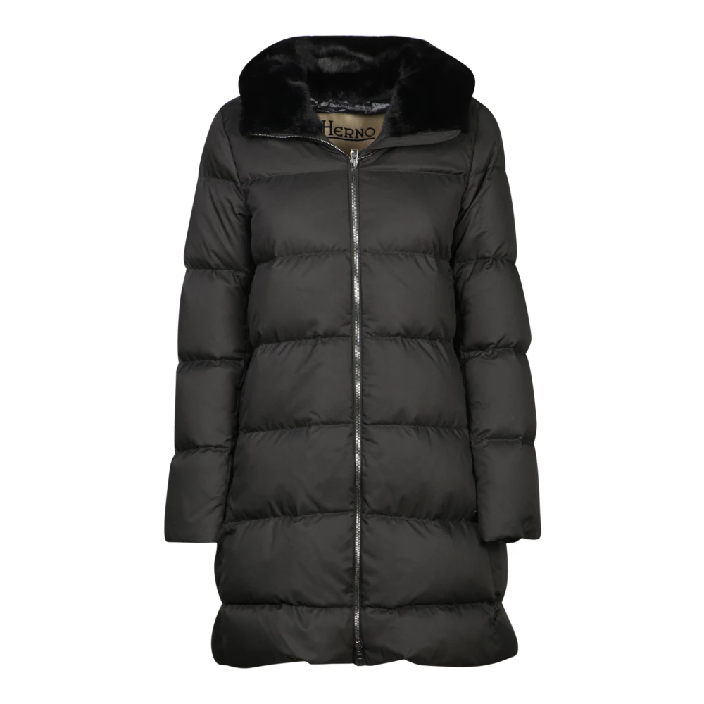 Herno Stedelijke gewatteerde jas met synthetische bont Black Dames