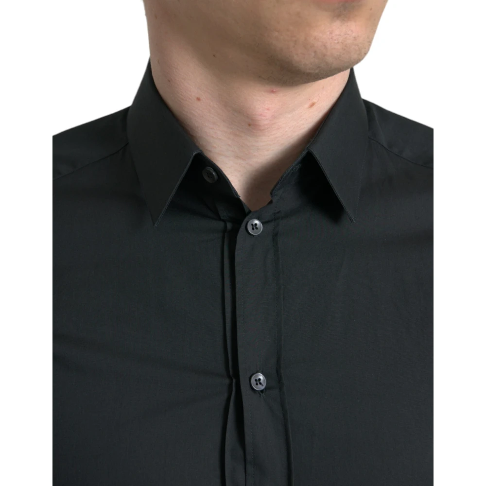 Dolce & Gabbana Elegante Zwarte Zijden Overhemd Black Heren
