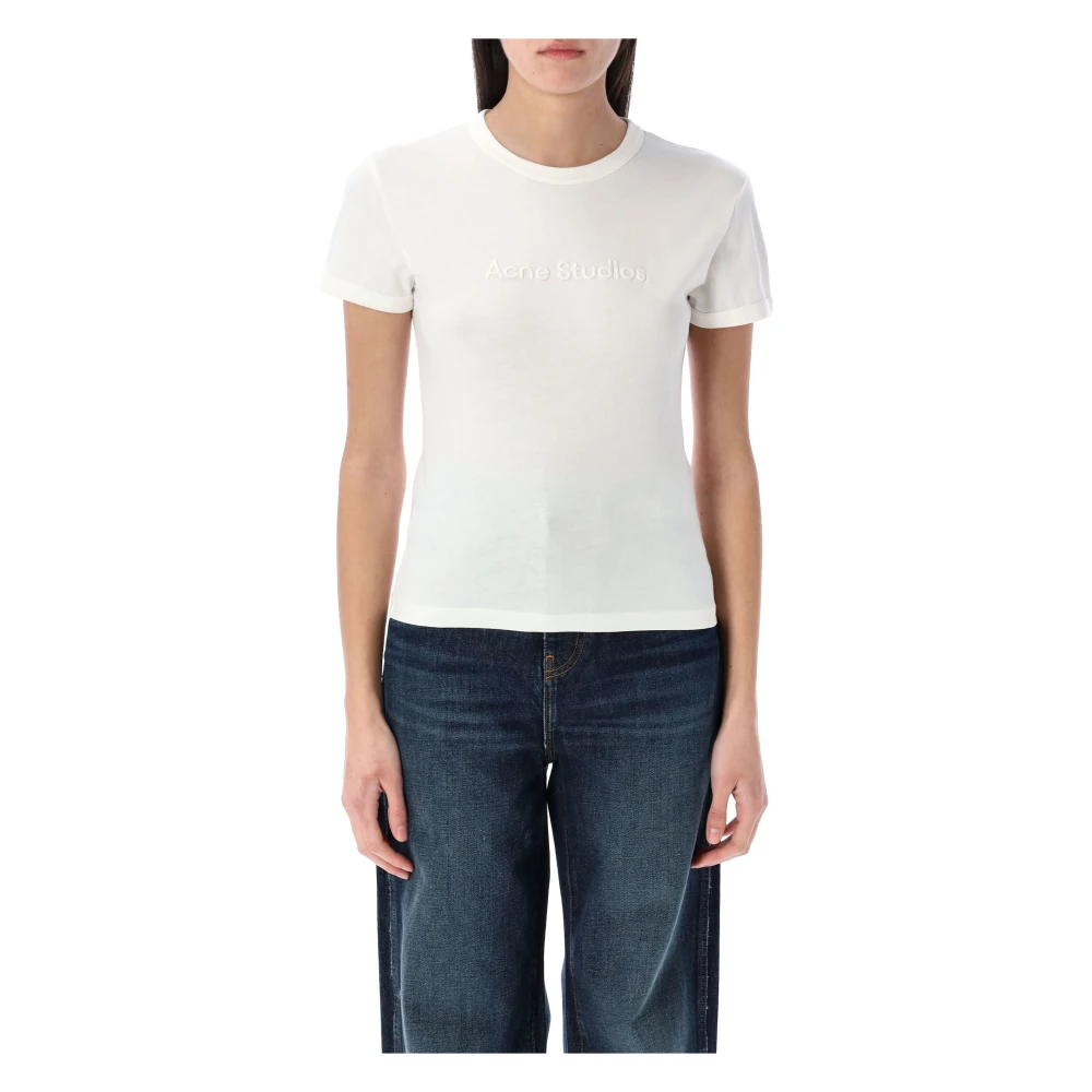 Acne Studios Wit Katoenen Logo T-Shirt White Dames