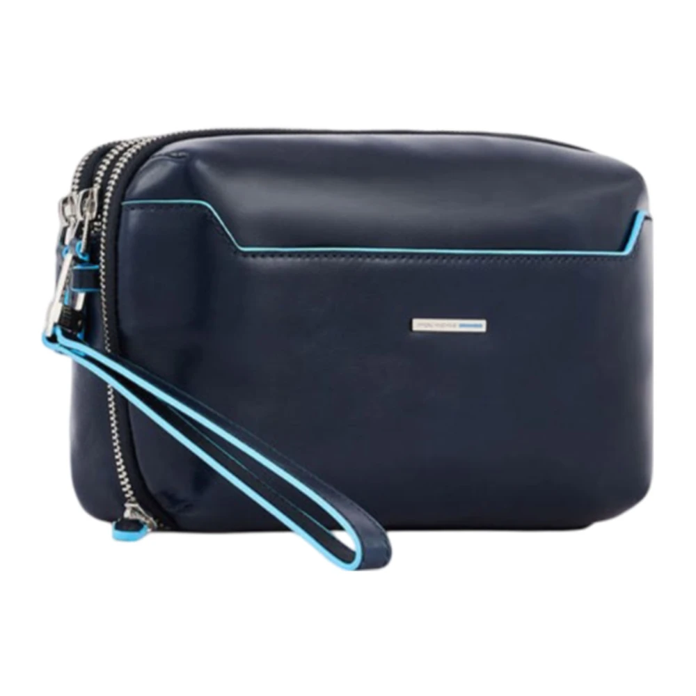 Piquadro Blauwe Leren Schoudertas met 3 Compartimenten Blue Heren