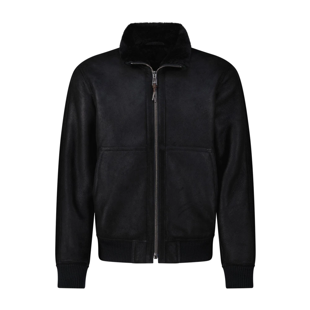 Windsor Foligno leren jas met lamsvachtvoering Black Heren