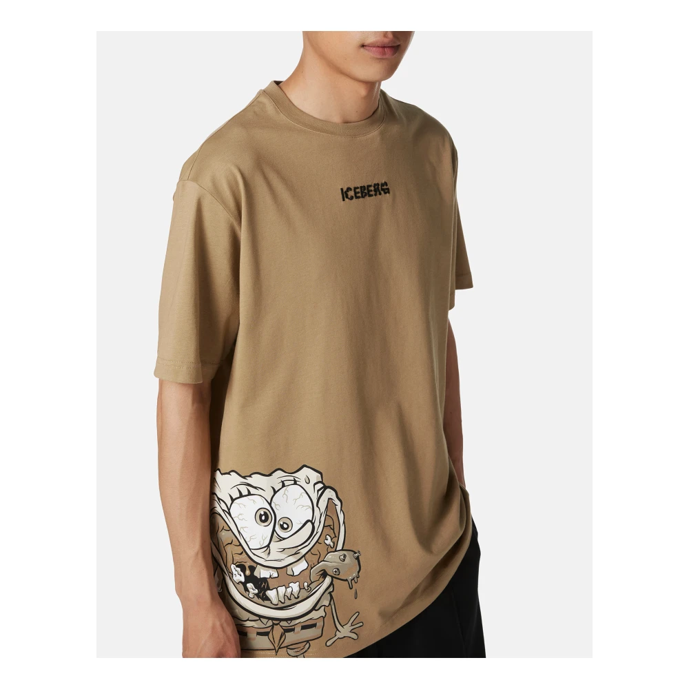 Iceberg Regular fit modderkleurig T-shirt met SpongeBob-print in jersey Brown Heren