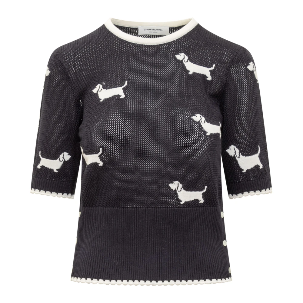Thom Browne Intarsia Over Crew Sweater Blue Dames