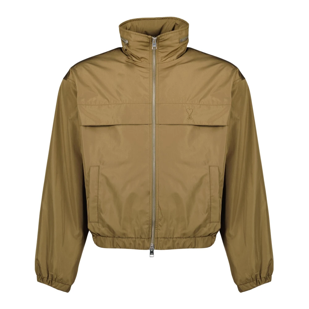 Ami Paris Men's Brown Light Jackets, S, Ami De Coeur Windbreaker