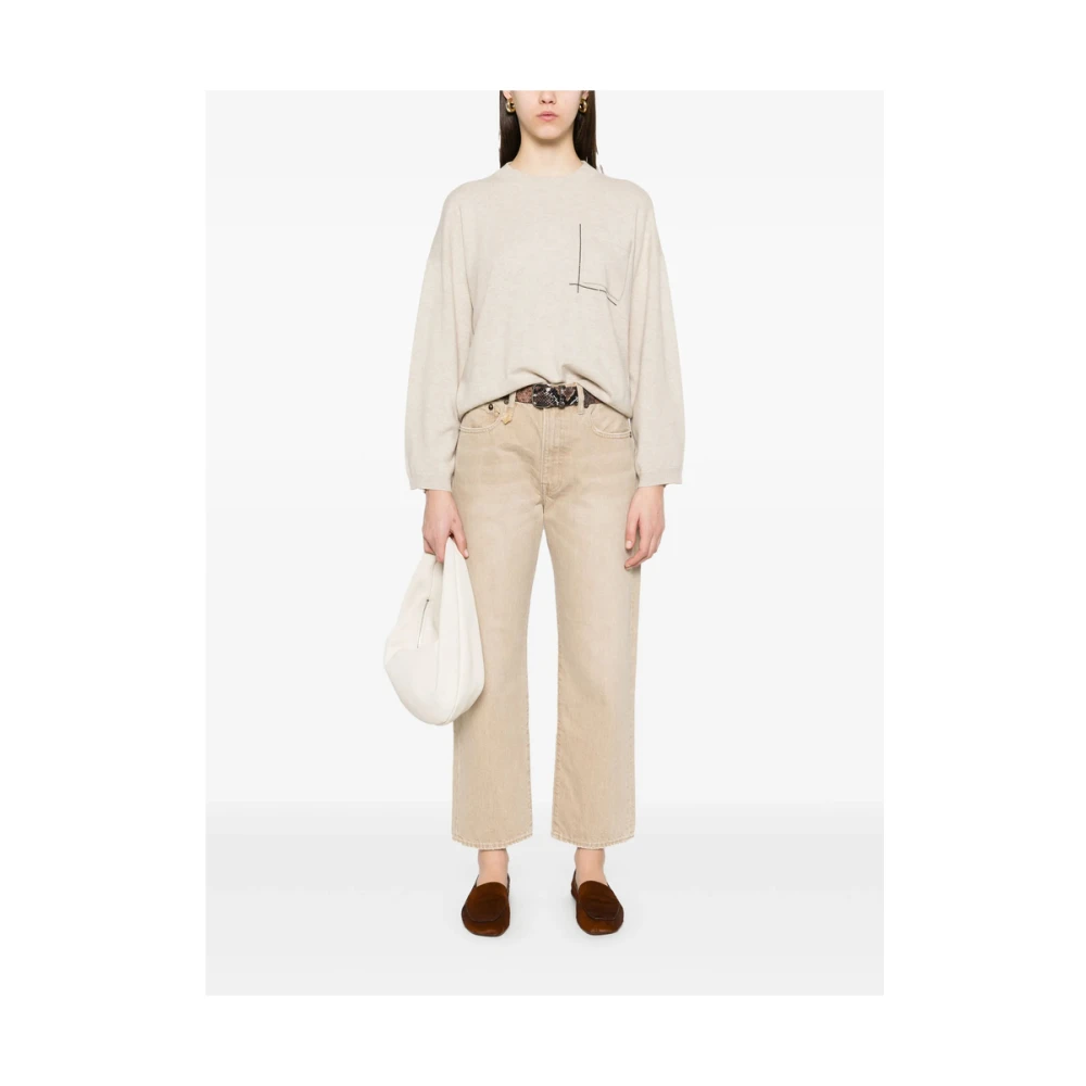 BRUNELLO CUCINELLI Beige Crew Neck Sweater met Zak Beige Dames