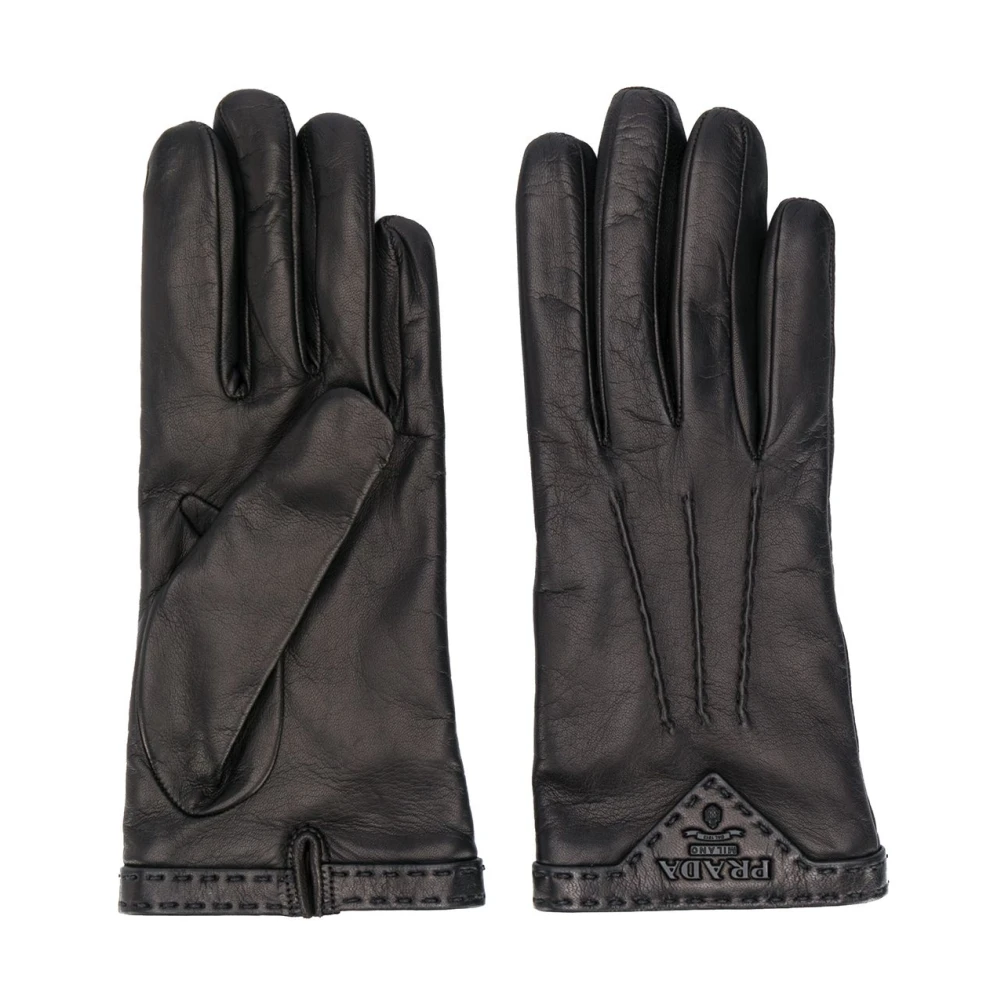 Prada Zwarte leren handschoenen met logo detail Black Dames