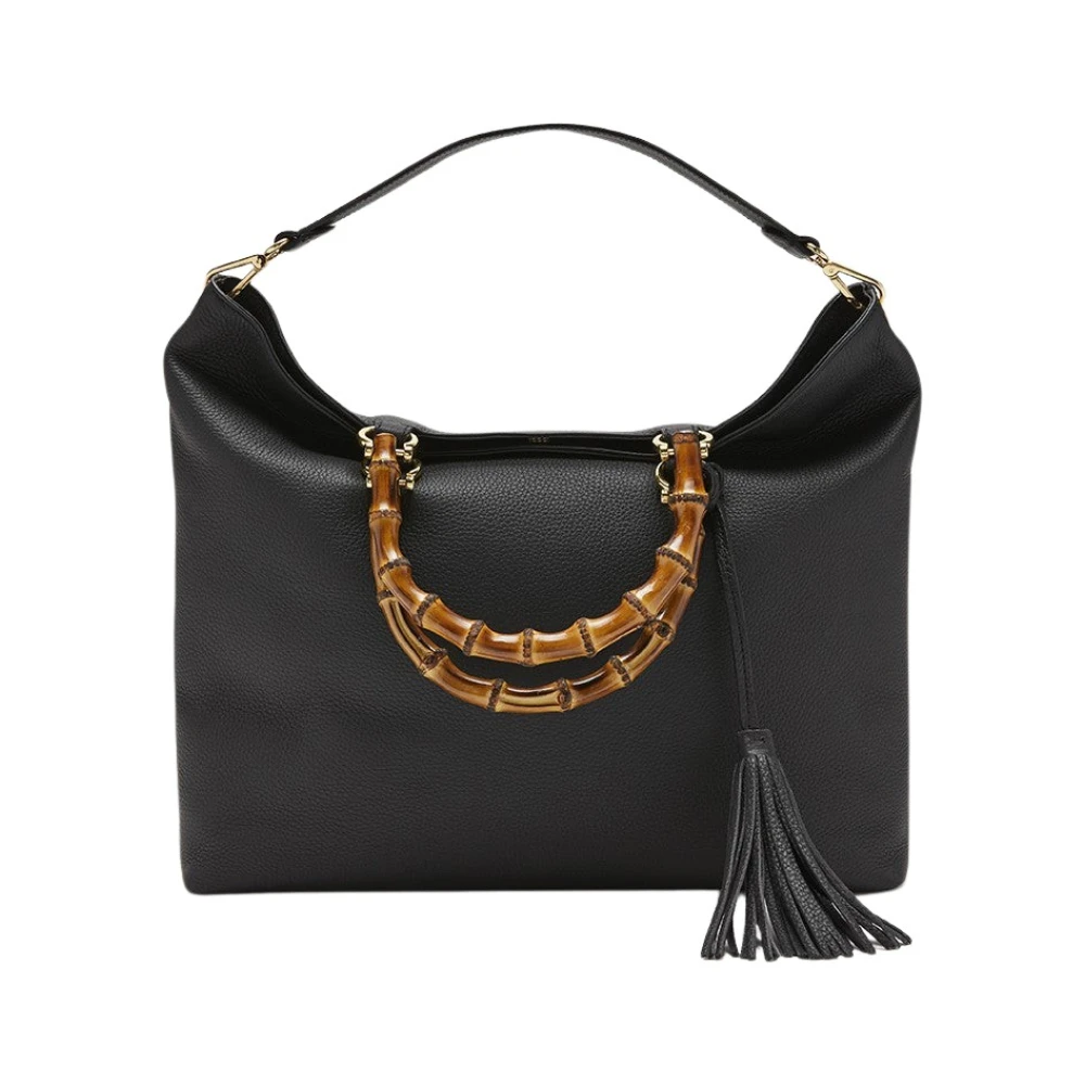 Biagini Bamboe Leren Tas Zwart Black Dames