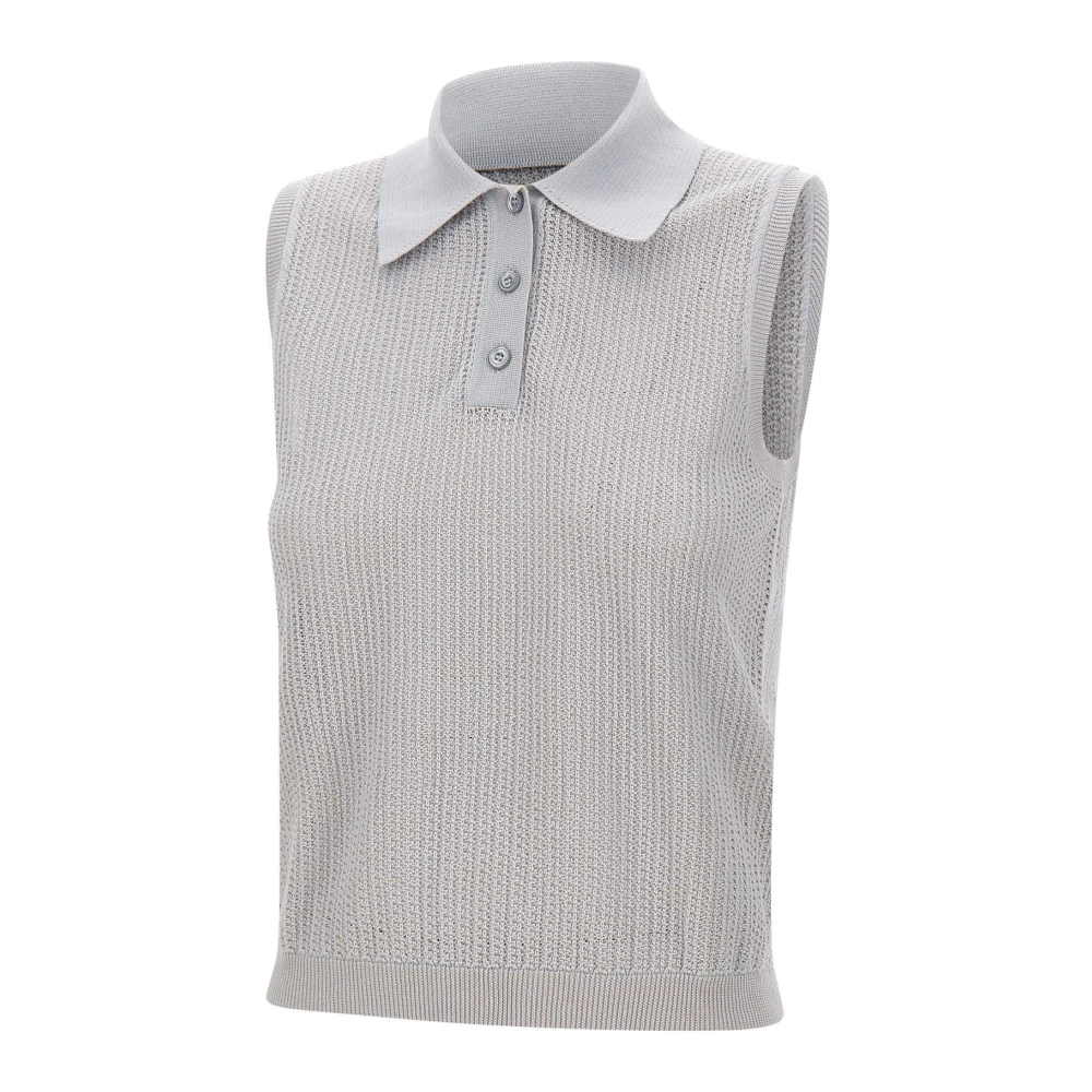 Eleventy Women's Blue Sleeveless Tops, S, Sleeveless Cotton Gilet