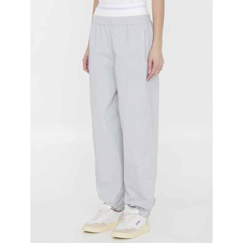 alexander wang Grijze Crinkle Nylon Track Pants met Elastische Tailleband Gray Dames