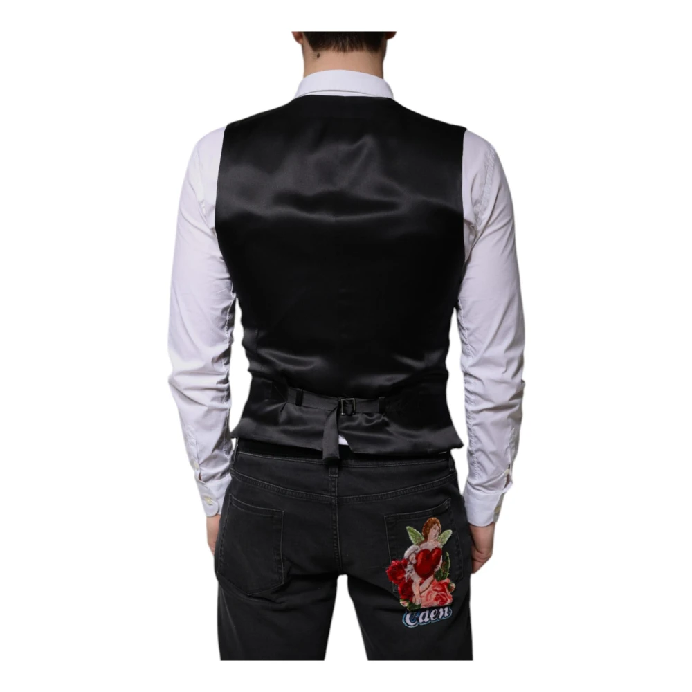 Dolce & Gabbana Zwarte Wolmix Formele Jurk Vest Black Heren